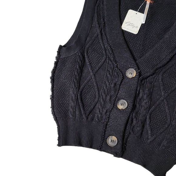 Free people Denson Cropped Sweater Vest black noir - Picture 3 of 5